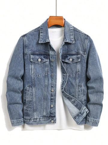 Men's denim jacket for spring and autumn. Blue retro distressed coat. For daily leisure, fashionable and trendy.