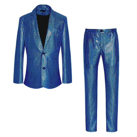 Chic New Men's Sequin Hot Stamping Suit Disco Cosplay Party Stage Nightclub Dazzling Cool Performance Suit Set