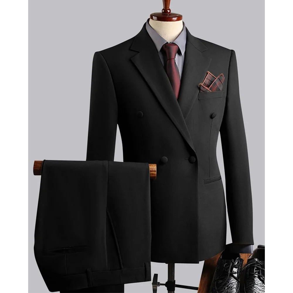 Customized Formal Suit For Men Elegant Double Breasted Notch Lapel Smart Casual Business Office Wedding Groom Tuxedo Man Set