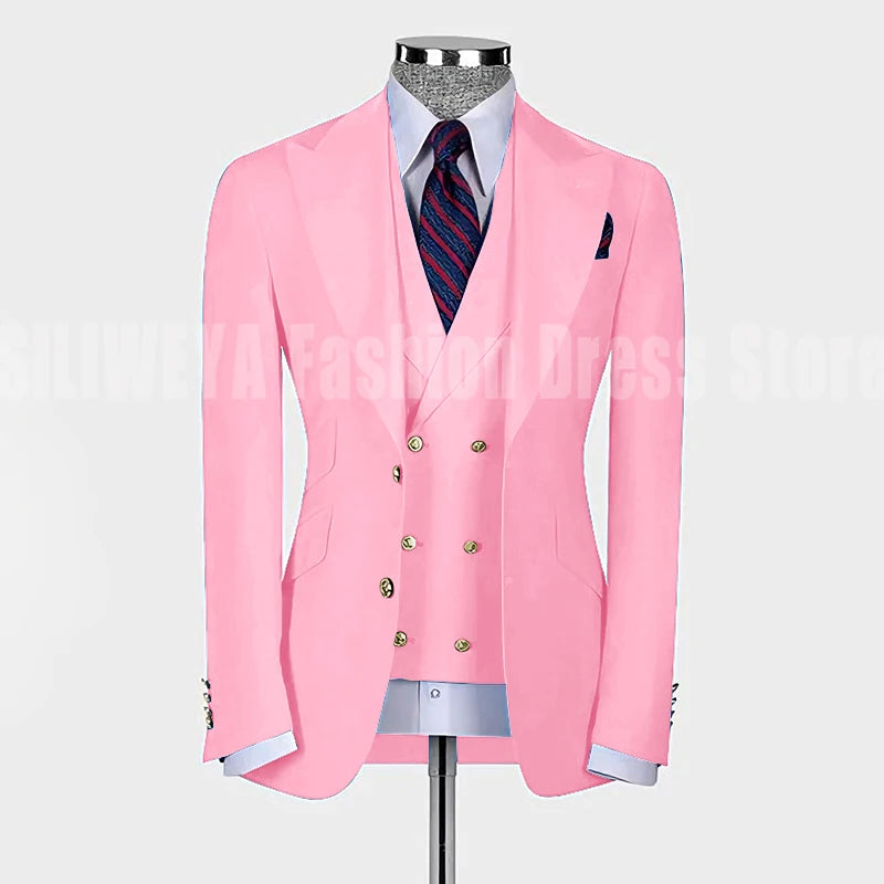 High Quality Men's Suit Slim Fit Solid Color Suit Formal Business Office Single Breasted Coat Pants Vest 3 Pieces Blazer Set