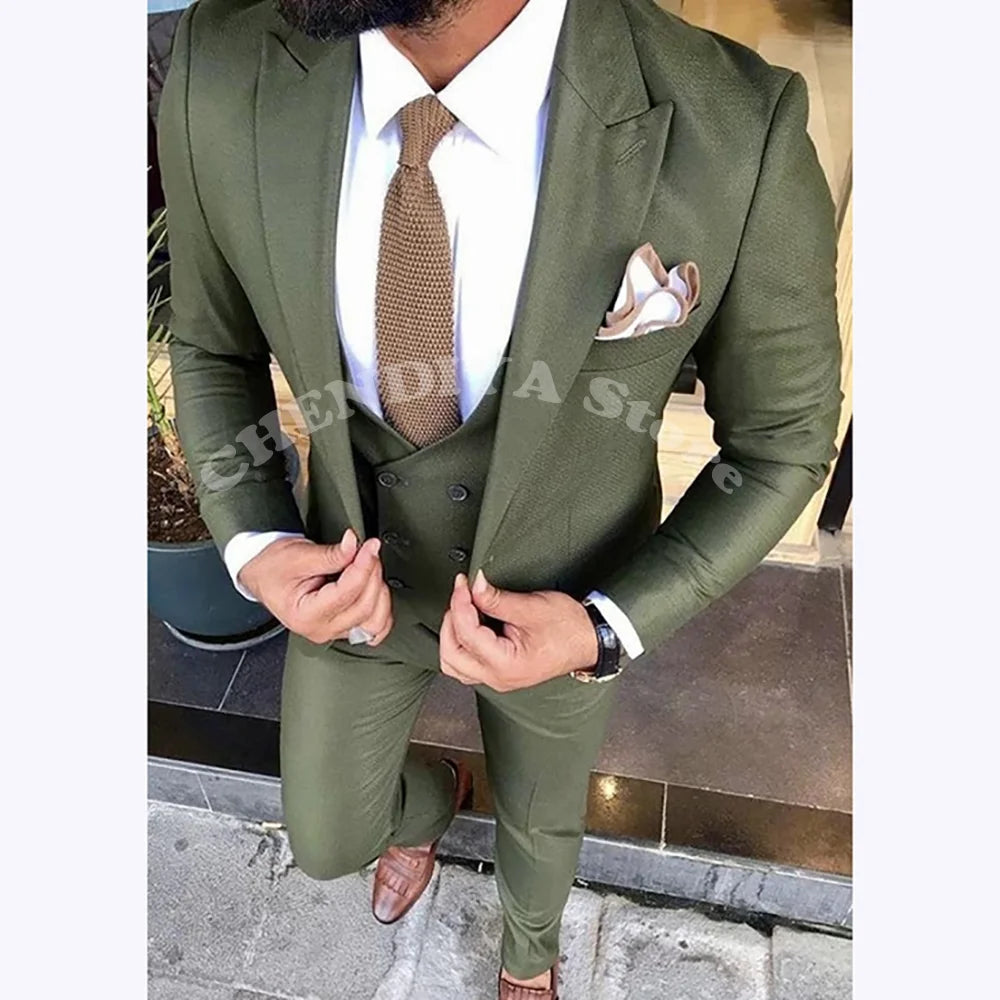 Slim Fit Men's Suits Set 3 Piece Single Breasted Peak Lapel Suit Daily Home Office High Street Fashion Casual Blazer Pants Vest