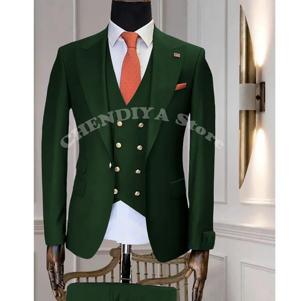 Navy Blue Business Suits Men Wedding Groom Tuxedo Single Breasted Notch Lapel Prom Party Slim Fit 3 Piece High Quality Outfit