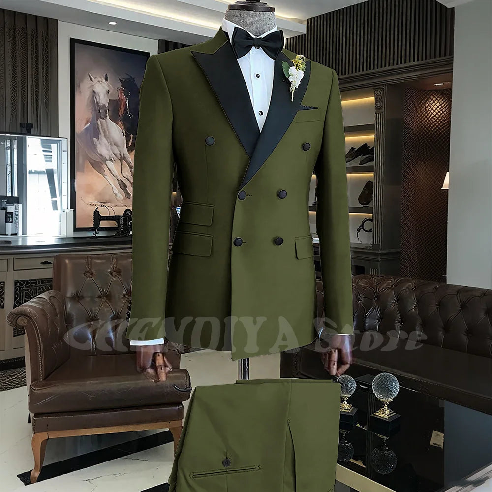 Elegant Men Suits Classic Double Breasted Peak Lapel Male Clothing 2 Piece Fashion Evening Party Business Prom Formal Set