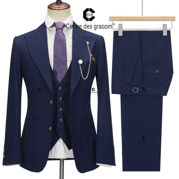 Cenne des Graoom 2024 Neueste Manteldesign Männer Anzüge Streifen maßgeschneiderte schlanke Fit 2 Knopf 3-teilige Set Blazer Weste Hosen Hochzeit