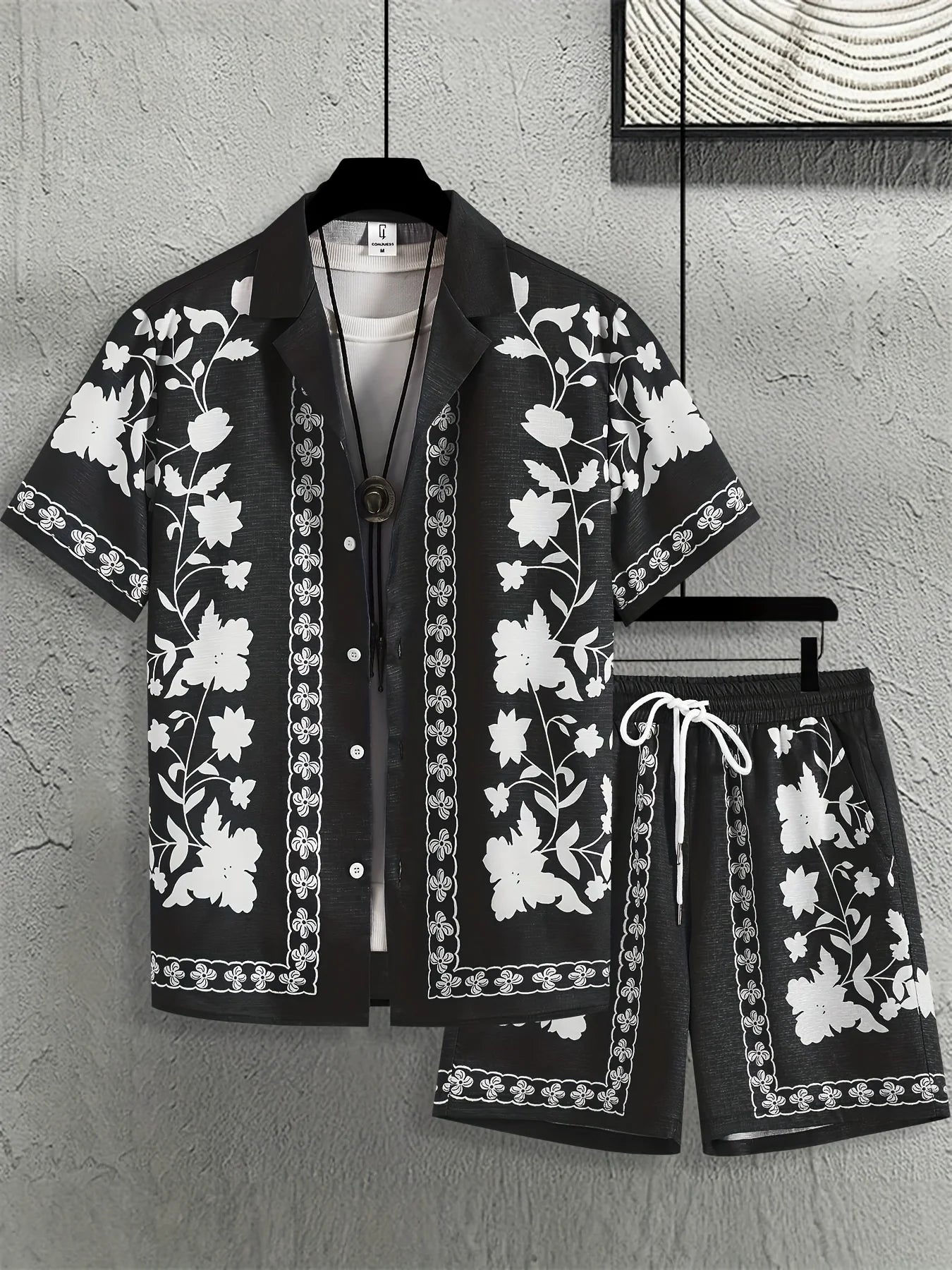 Men's Flower Positioning Print Burnt Flowers Suit Collar Short Sleeve Shirt Shorts Pajama Set Fashion shirt suit for men