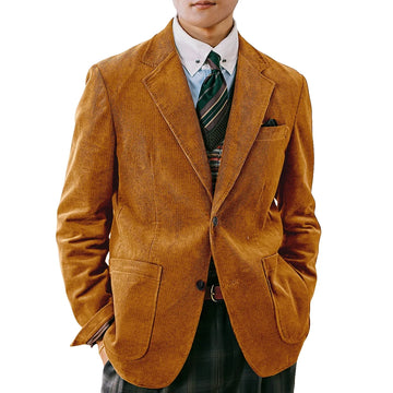 Men's Corduroy Blazer British Style Notched Lapel Casual Slim Fit Suit Jacket For Business Wedding Daily Wear Party