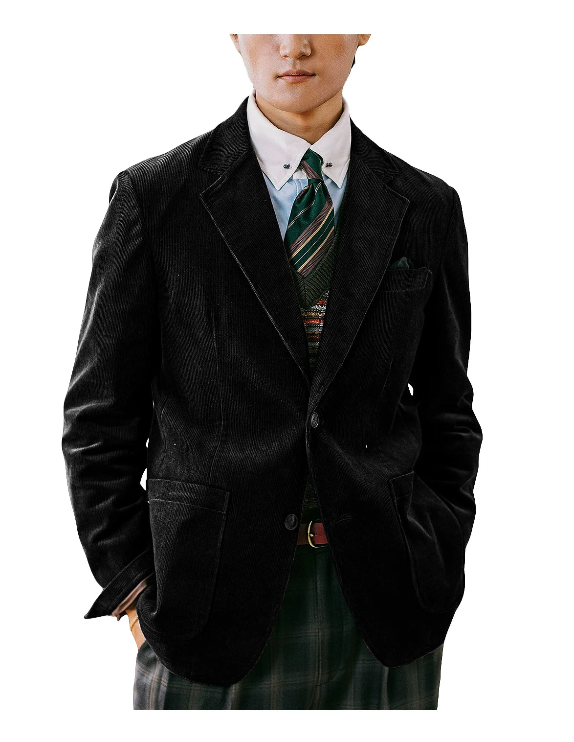 Men's Corduroy Blazer British Style Notched Lapel Casual Slim Fit Suit Jacket For Business Wedding Daily Wear Party