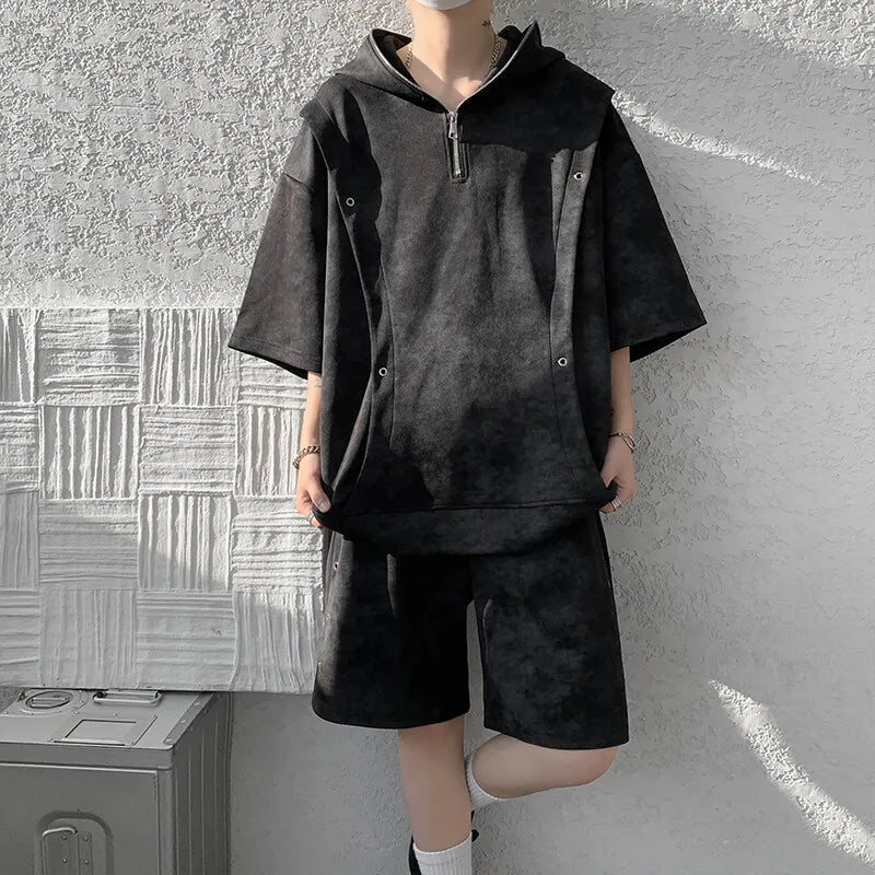 2025 Summer Men Cargo Style Set Men Casual Hooded Short Sleeve T-Shirt +Shorts Male Loose Pullover Fashion Handsometracksuits
