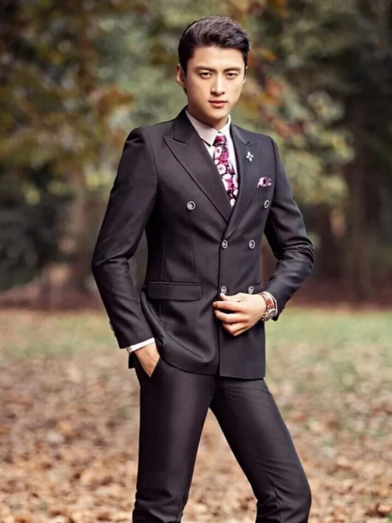 2 Piece Men's Black Formal  Suits Best Men Wear Wedding Business Groom Tuxedos Peak Lapel Blazer+Pants Party Prom Costume Homme