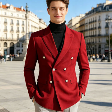 Men's Linen Blazer Double Breasted Peak Lapel Slim Fit Lightweight Breathable Cool Fashion Formal Jacket For Summer Business