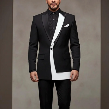 Slim Fit Men's Suit Peaked Lapel Contrast Color Single Button Business Meeting Smart Casual Two Pieces Set Jacket with Pants