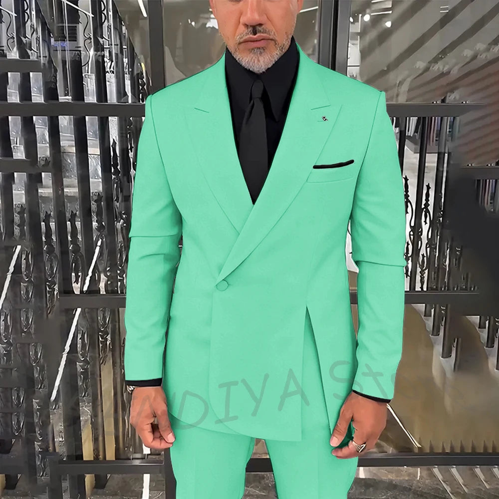 Classic Black Men Suits Single Button Double Split Formal Blazer Business Casual Party Prom Wedding Set 2 Piece Jacket Pants