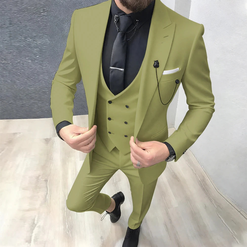 2025 Latest Design Men Suits Fashion Wedding Tuxedo Formal Casual Business Groom 3 Piece Male Suit Slim (Blazer+Vest+Pants)