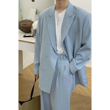 Double Breasted Men's Suit Set 2 Pieces Jacket Pants Business Casual Work Commute Office Male Clothing
