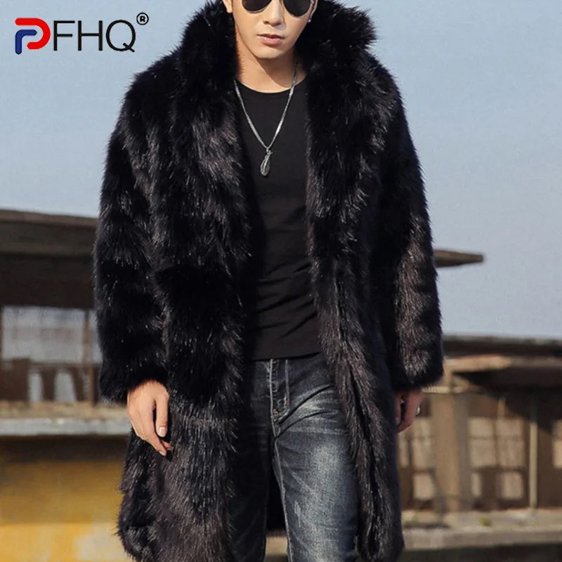 PFHQ 2023 Winter New Men's Long Fox Hair Coat Fashion Handsome Trendy Casual Imitation Fur Thickened Windbreaker Clothes 21Q4434