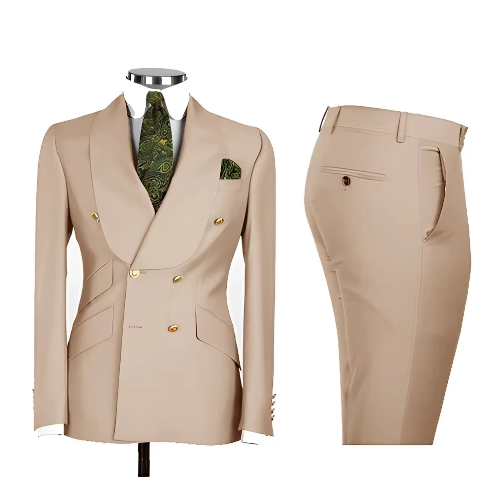 Men's Double Breasted Tuxedo Suit Shawl Lapel Slim Fit 2 Piece Blazer & Pants Formal Business Luxury Suits Casual Wedding Groom