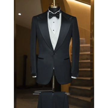 Elegant Black Men's Suit Single Breasted Peak Lapel Wedding Groom Tuxedo Dinner Party Dress Business Casual Male Clothing