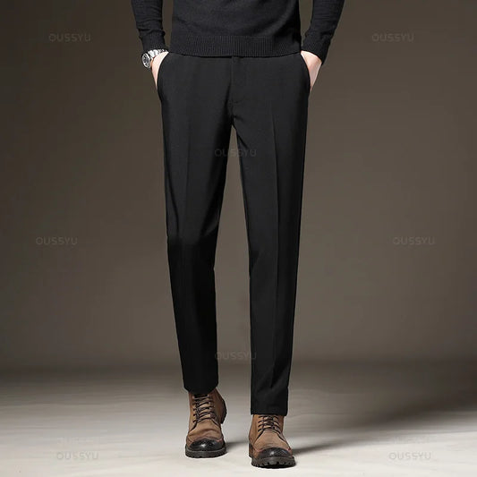 New Men‘s Suit Pants Slim Business Office Elastic Waist Black Grey Classic Pant Korean Trousers Male Plus Size 27-38 40 42