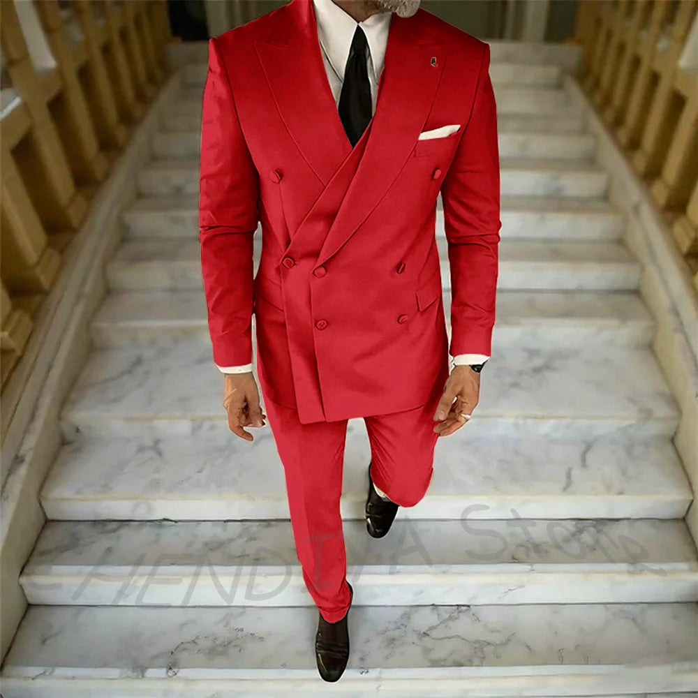 High Quality Peaked Lapel Suit For Men Double Breasted Gentleman Wedding Groom Tuxedo Custom Man Fashion Clothes Set Two Pieces
