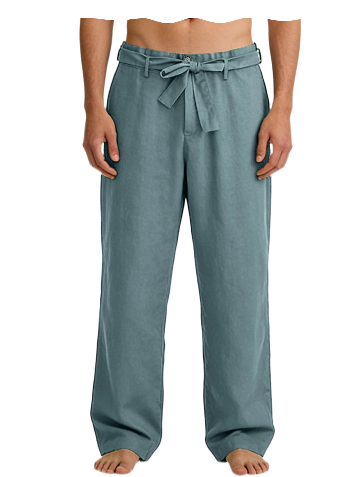 Vintage Men's Tie Waist Linen Blend Pants High Waist Wide Leg Casual Trousers Soft Breathable Lounge Pants for Men