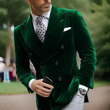 Velvet Double Breasted Blazer for Men Dinner Party Italian Style Smoking Prom Jacket Elegant Jacket for Wedding Party 2025