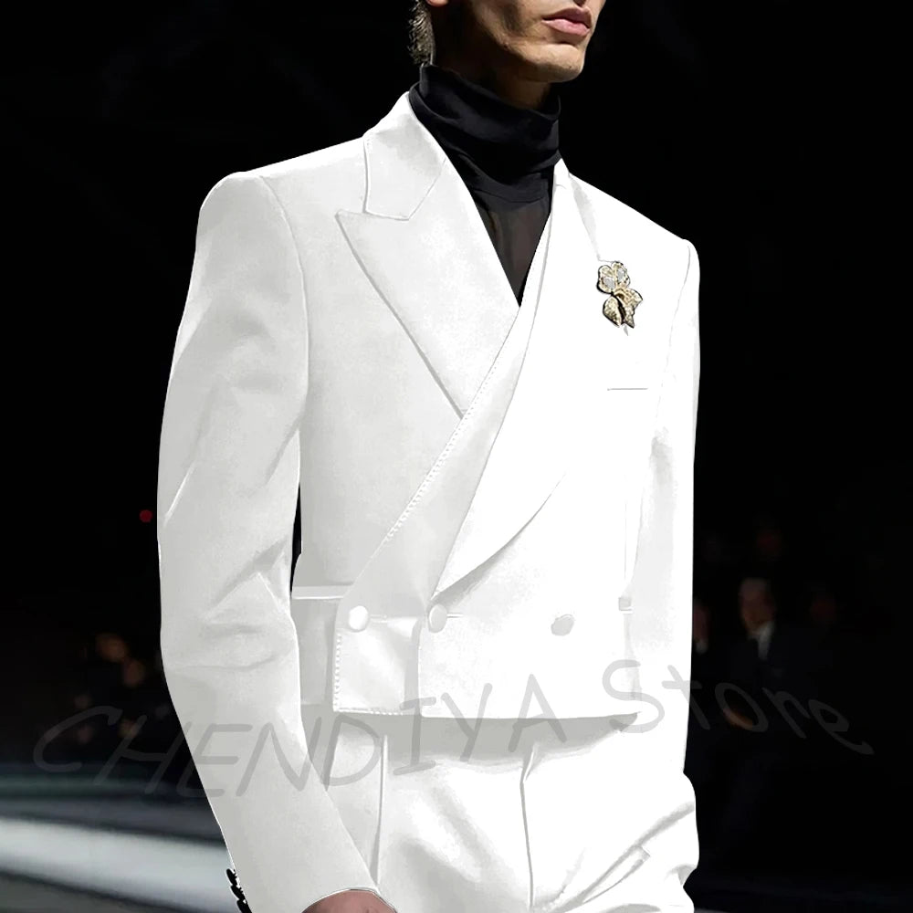 Classic Black Men's Suits Incline Button Peak Lapel Formal Blazer Smart Casual Model Show Evening Party Prom Wedding Set