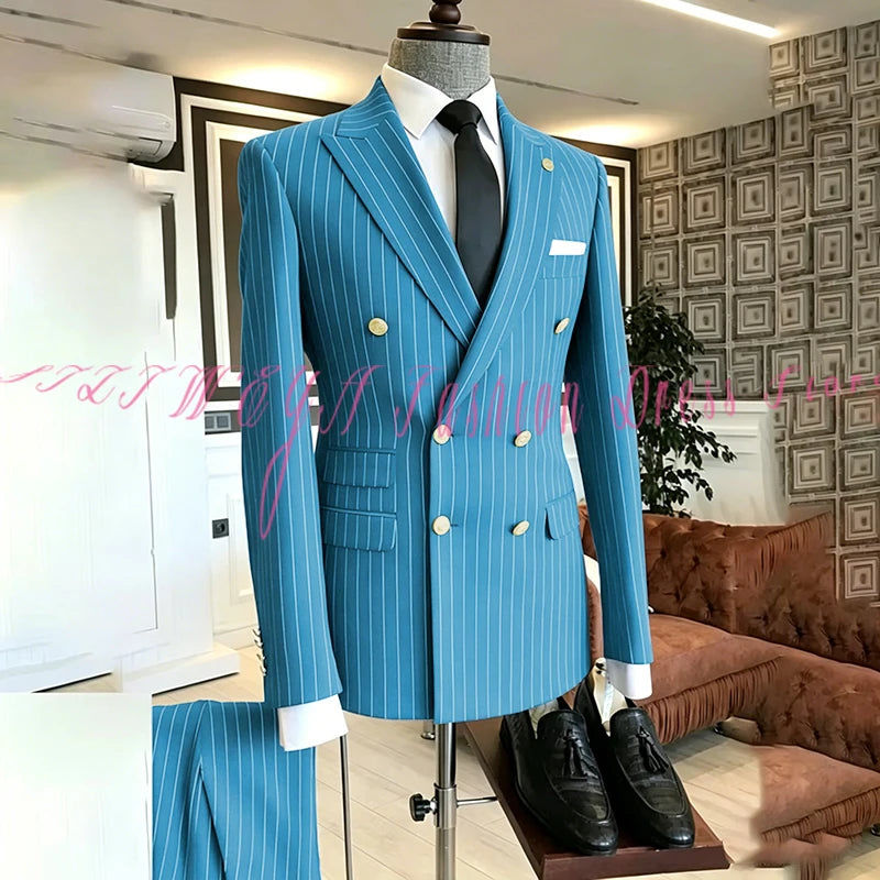 2025 Men's High-End Boutique Suit Stripe Trousers Set Wedding Party Fashion Business Casual Trendy Two-Piece Ensemble