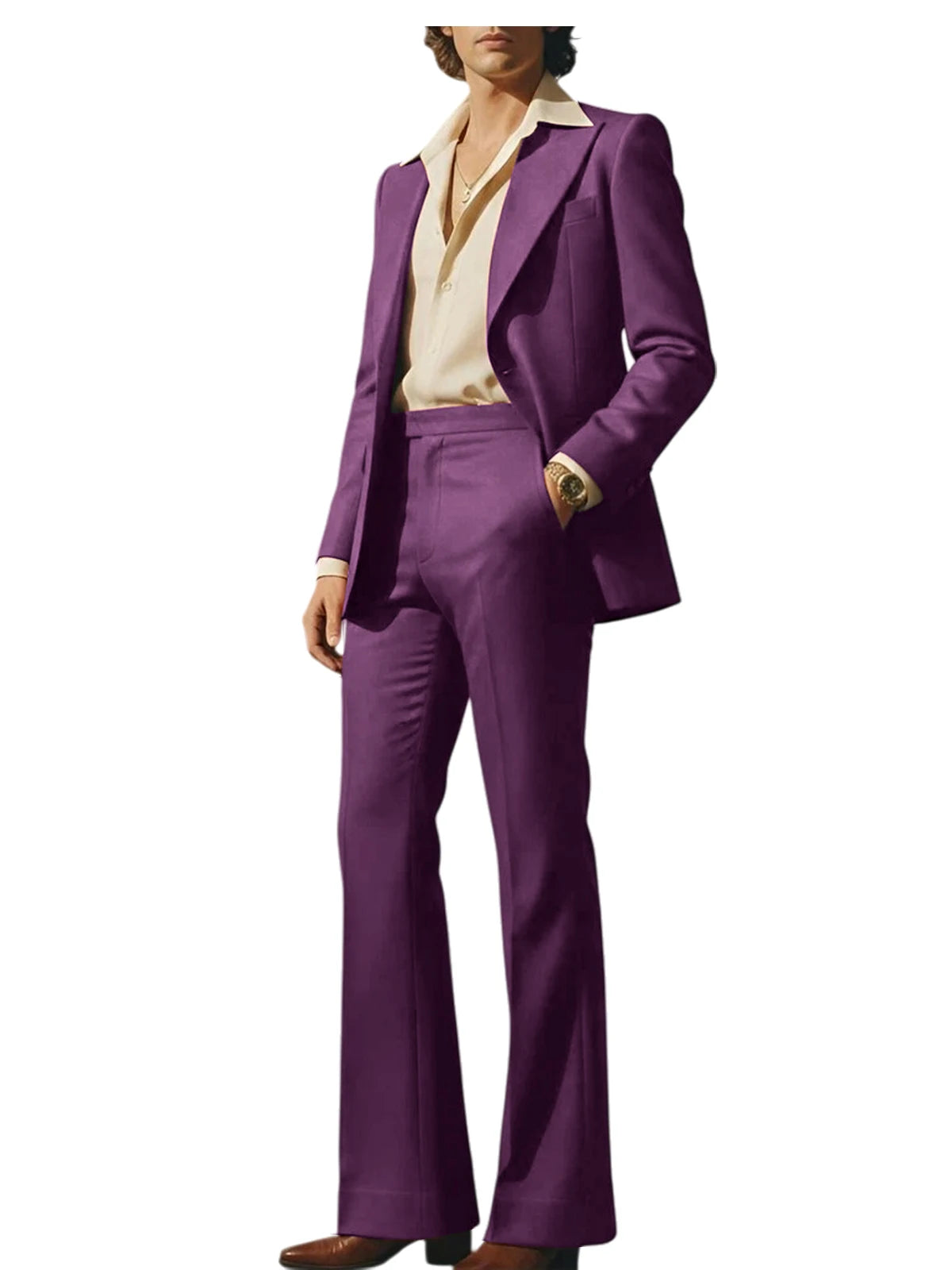 Men's Luxury 2 Piece Suit Set Slim Fit Peak Lapel Blazer Flared Straight Leg Pants Formal Business Wedding Prom Tuxedo