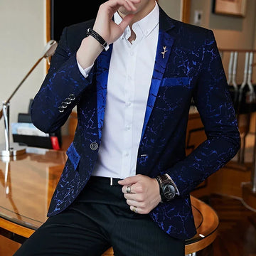 2024 Luxury Blazer Vin brillant Bleu Bleu Coumure de contraste noir Coll-up Blazer Slim Fit Cost Part