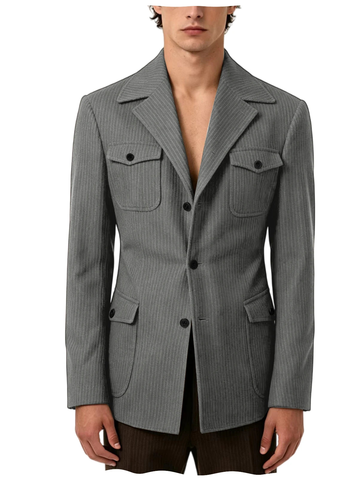 Men's Pinstripe Blazer Slim Fit Notched Lapel Lightweight Breathable Multi Pocket Comfortable Casual Sport Coat For Summer