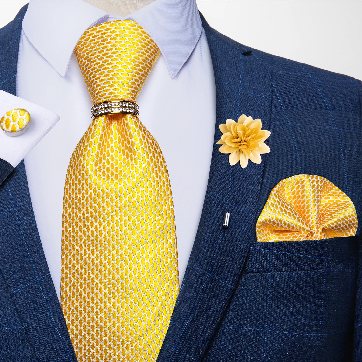 8cm Men Silk Tie White Solid Necktie Men's Formal Wedding Party Ties Cufflinks Hanky Flower Brooch Set Men Gift Corbatas DiBanGu