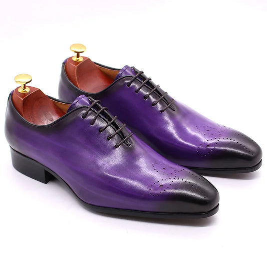 Daniel Shoes Italian Mens Dress Shoes Genuine Leather Blue Purple Oxfords Men Wedding Shoes Party Whole Cut Formal Shoes for Men