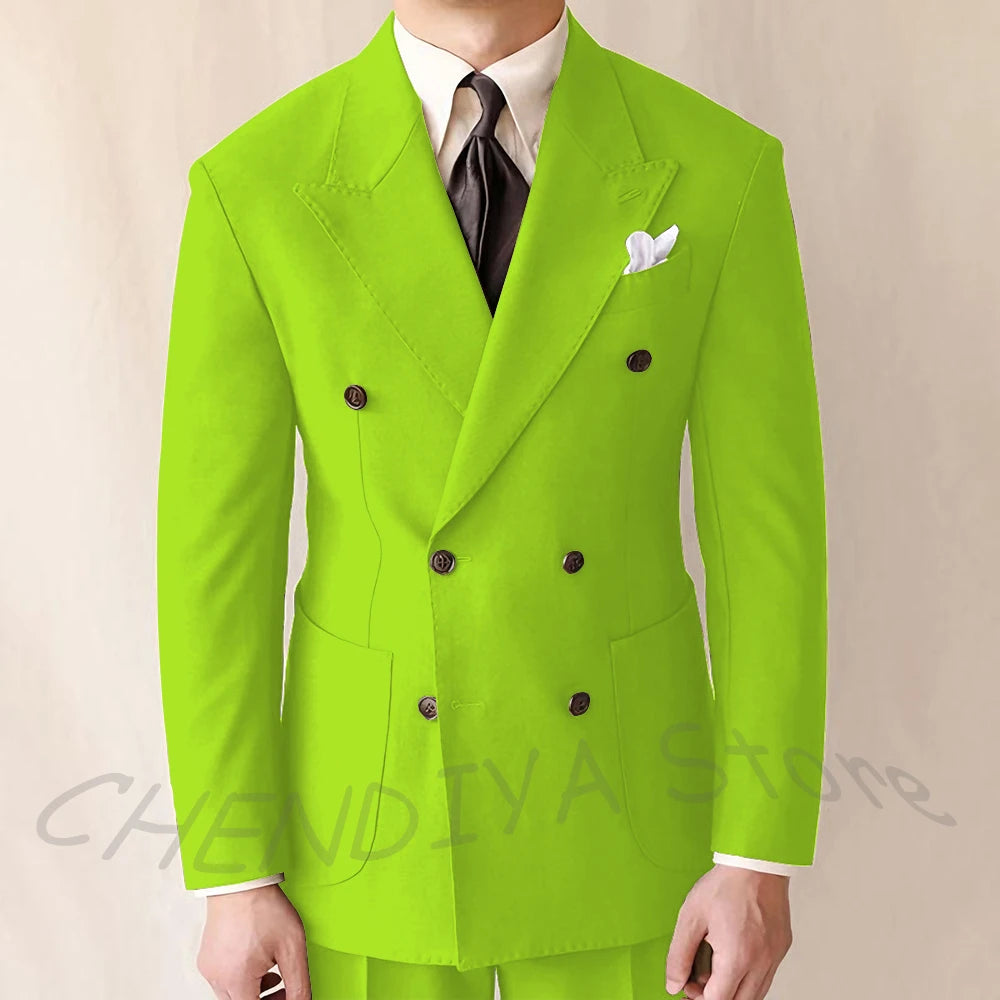 British Style Men Suits Casual Business Double Breasted Suit Jacket Wedding Groom Business Social Banquet Tuxedo Costume