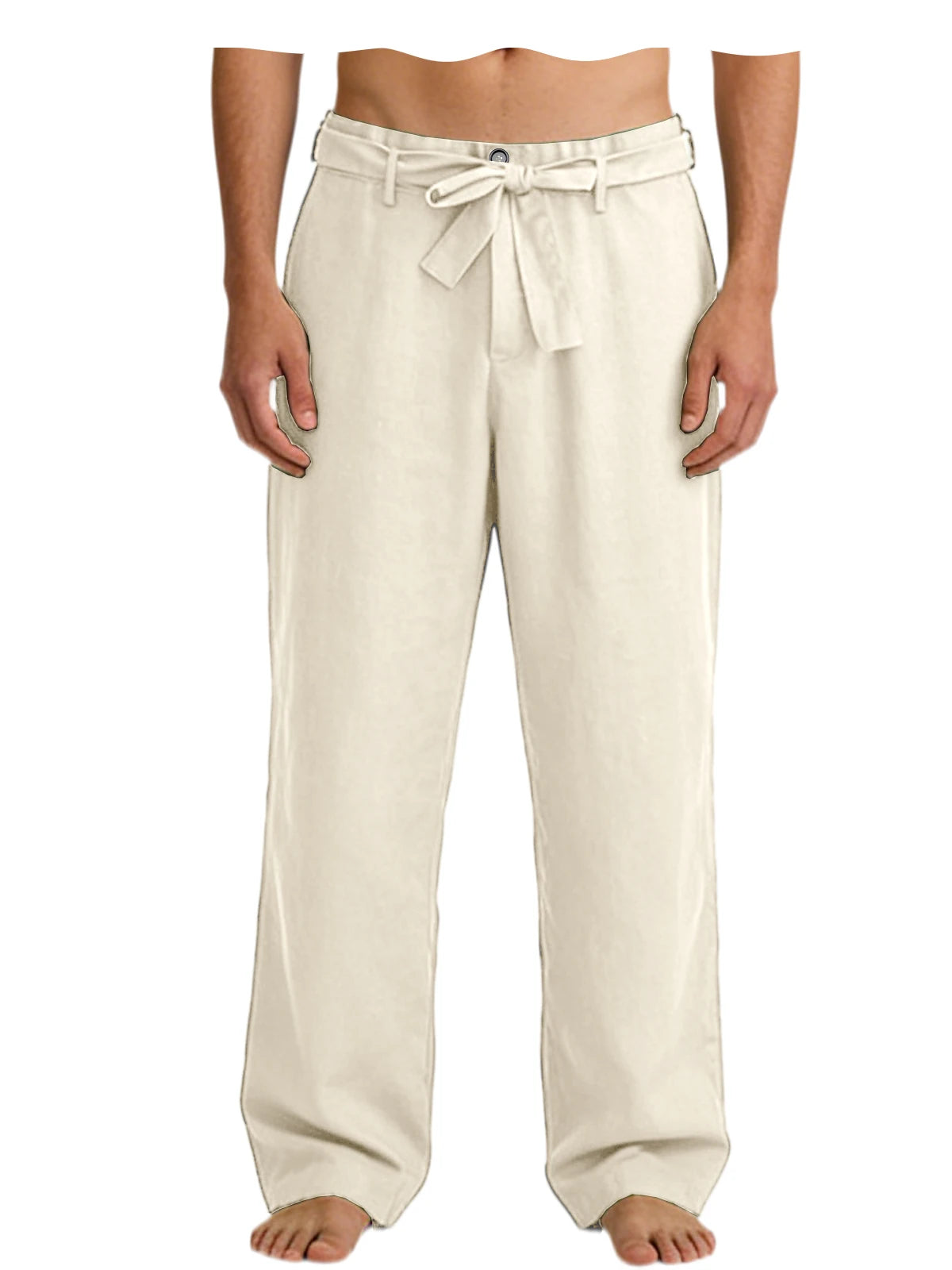 Vintage Men's Tie Waist Linen Blend Pants High Waist Wide Leg Casual Trousers Soft Breathable Lounge Pants for Men
