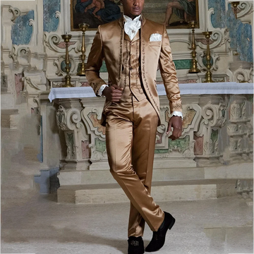 Elegant Men's Suit Set Slim Three Pieces Stand Collar Exquisite Appliques Model Show Formal Party Prom Luxury Male Clothing