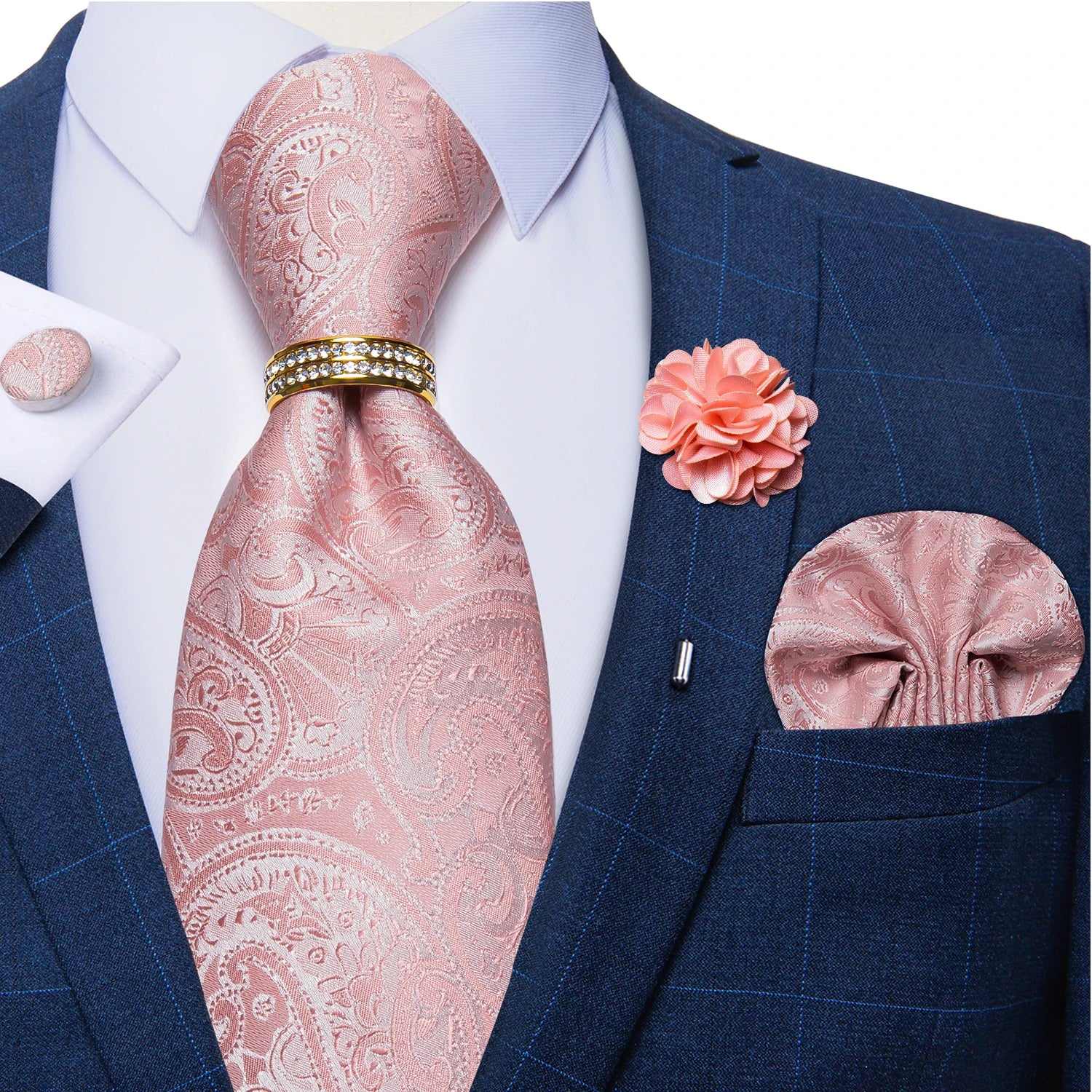 8cm Men Silk Tie White Solid Necktie Men's Formal Wedding Party Ties Cufflinks Hanky Flower Brooch Set Men Gift Corbatas DiBanGu