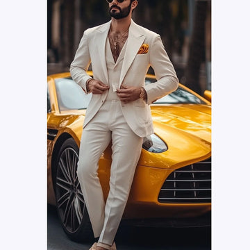 High Street Style Men's Suits 2 Piece Slim Fit Peak Lapel Suit Single Breasted Traveling Casual Man Set Jacket Pants Fashion