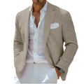 Men's Linen Blend Blazer Notched Lapel Single-Breasted Casual Business Sport Coat Slim Fit Breathable Lightweight Jacket