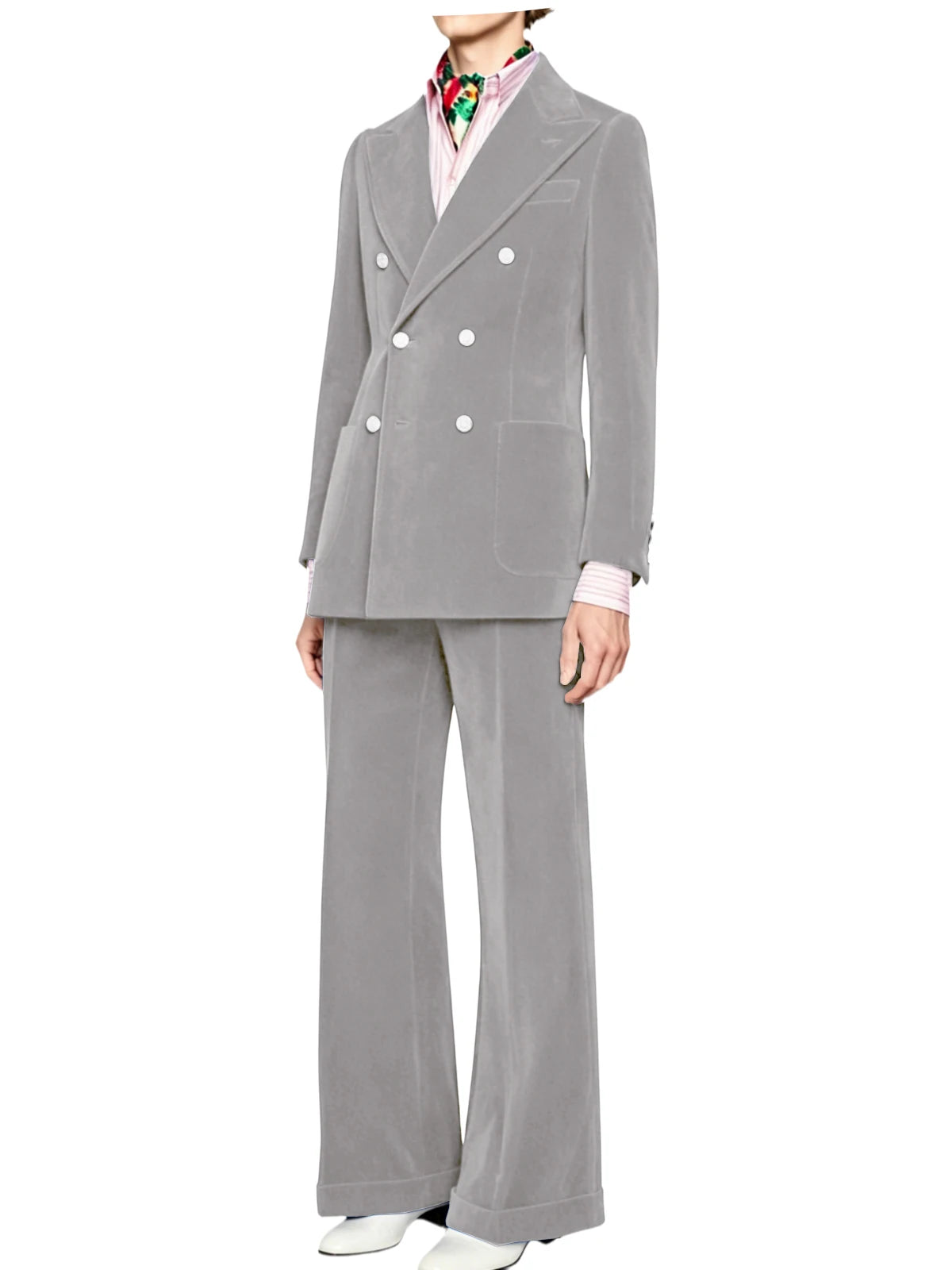 Men's Velvet Double Breasted 2 Piece Suit Set Slim Fit Peak Lapel Formal Straight Leg Pants Suit For Party Wedding Daily Wear