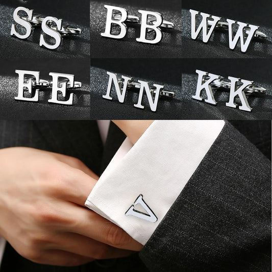 26 Letras Cufflinks delicados machos bouton Bouton Roupas Acessórios A-Z Shirt Links Classic Sleeve Nails Silver Color