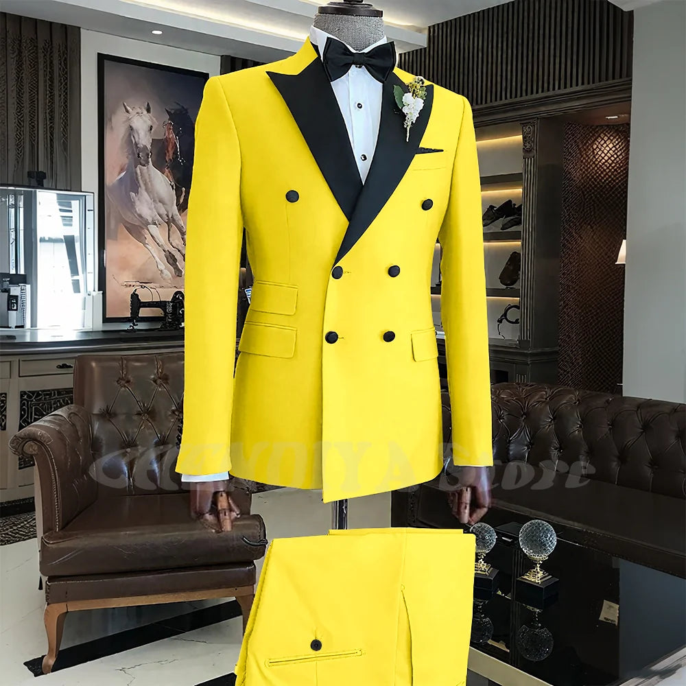 Elegant Men Suits Classic Double Breasted Peak Lapel Male Clothing 2 Piece Fashion Evening Party Business Prom Formal Set