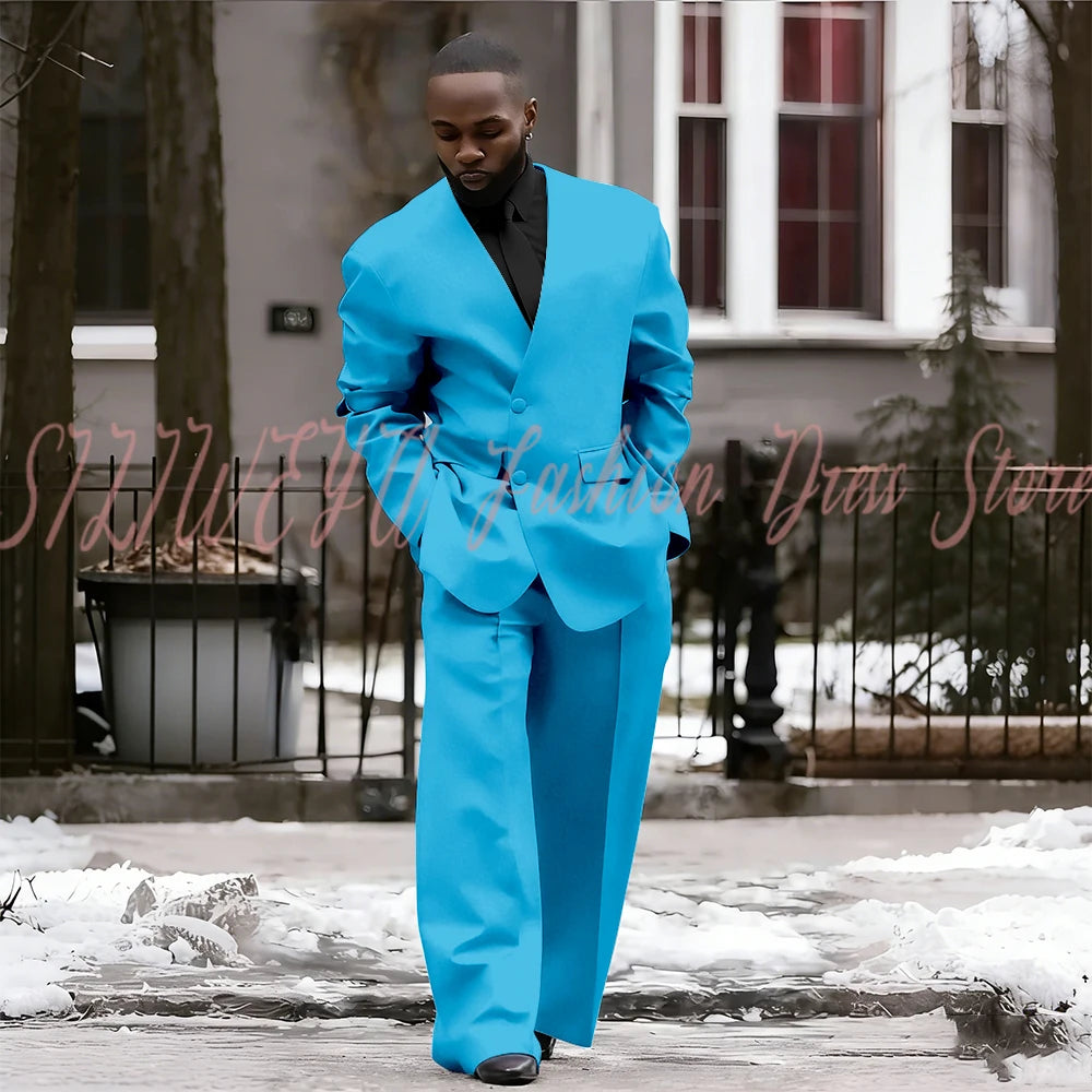 Single Breasted Red Men's Suit 2 Pieces Jacket Pants Loose Style Business Casual Work Commute Daily Social Blazer Set
