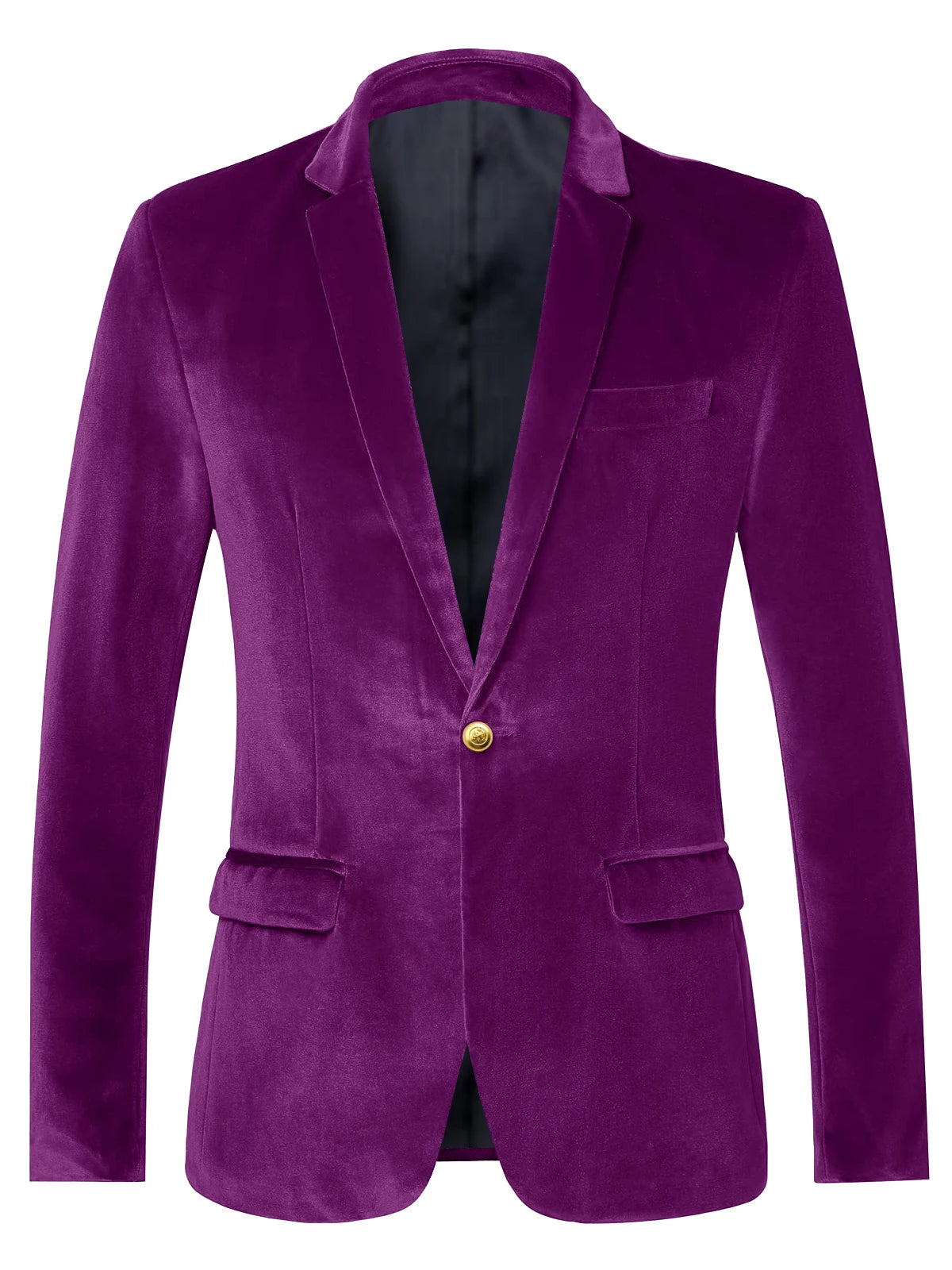 Men's Velvet Blazer Notch Lapel Slim Fit Suit Jacket With Gold One Button Suit Coat For Wedding Party Prom