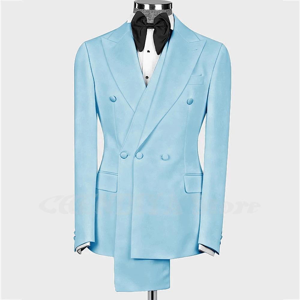 High Quality Man Suit Two Piece Peaked Lapel Slim Fit Jacket with Black Pants Formal Outfit Business Party Groom Wedding Set