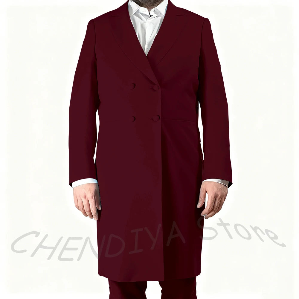 New Arrival Men's Suits Formal Two Piece Long Blazer Classic Double Breasted Daily Office Casual Male Costume Homme Jacket Pants