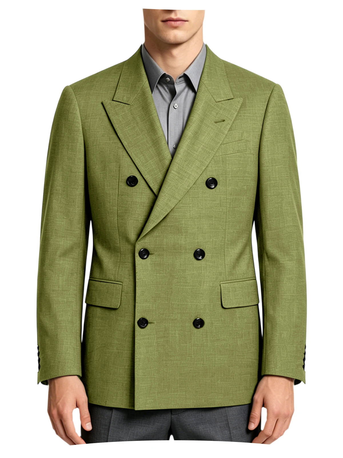Men's Linen Blend Double Breasted Blazer Peak Lapel Breathable Wrinkle Resistant Business Suit Jacket For Wedding Daily Wear