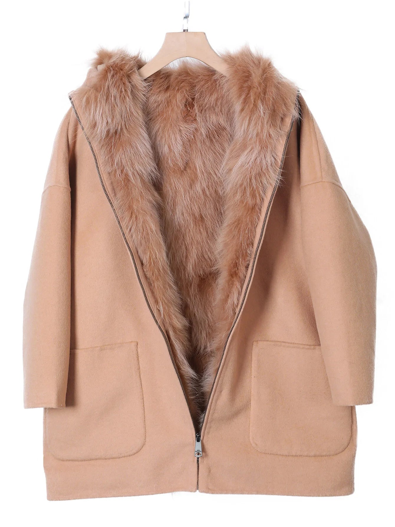 2025 New MAOMAOKONG Real Natural Fox Fur Lining Wool Blends Female Coat Winter Women Jacket Overcoat Woolen Coat
