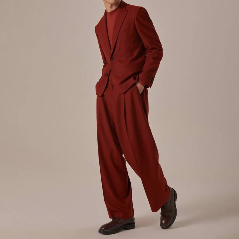Single Breasted Men's Suit Set 2 Pieces Jacket Pants Work Commute Business Casual Office Male Fashion Trajes Para Hombre