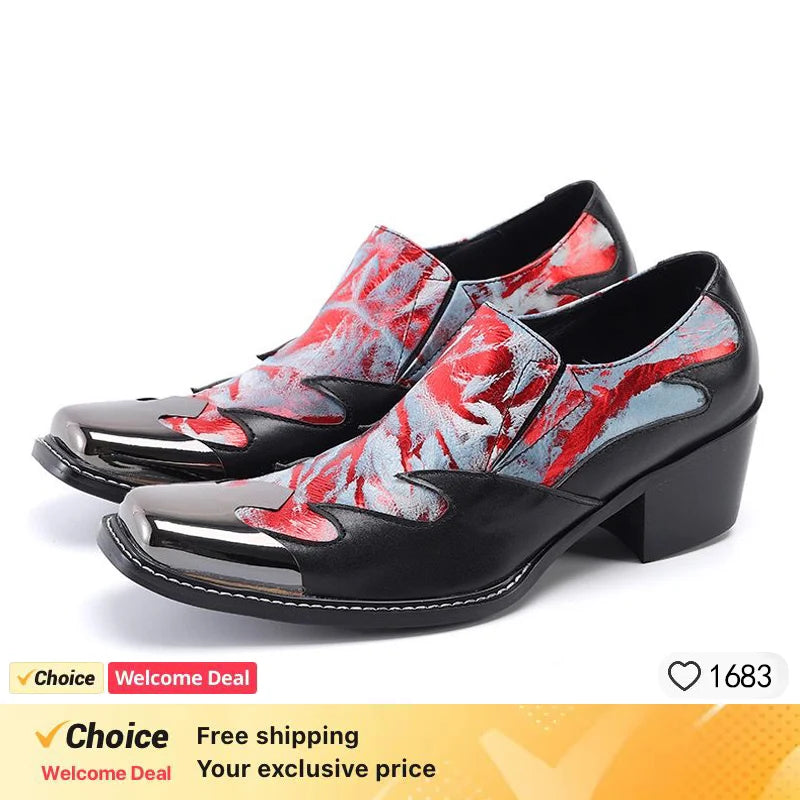 Snake pattern Men High-heeled Party Prom Dress Shoes Multicolor Stripe Business Formal Shoes Big Size Slip on Men Shoes