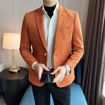 New Fashion Suit Coat Men Slim Fit Deerskin Velvet Velvet